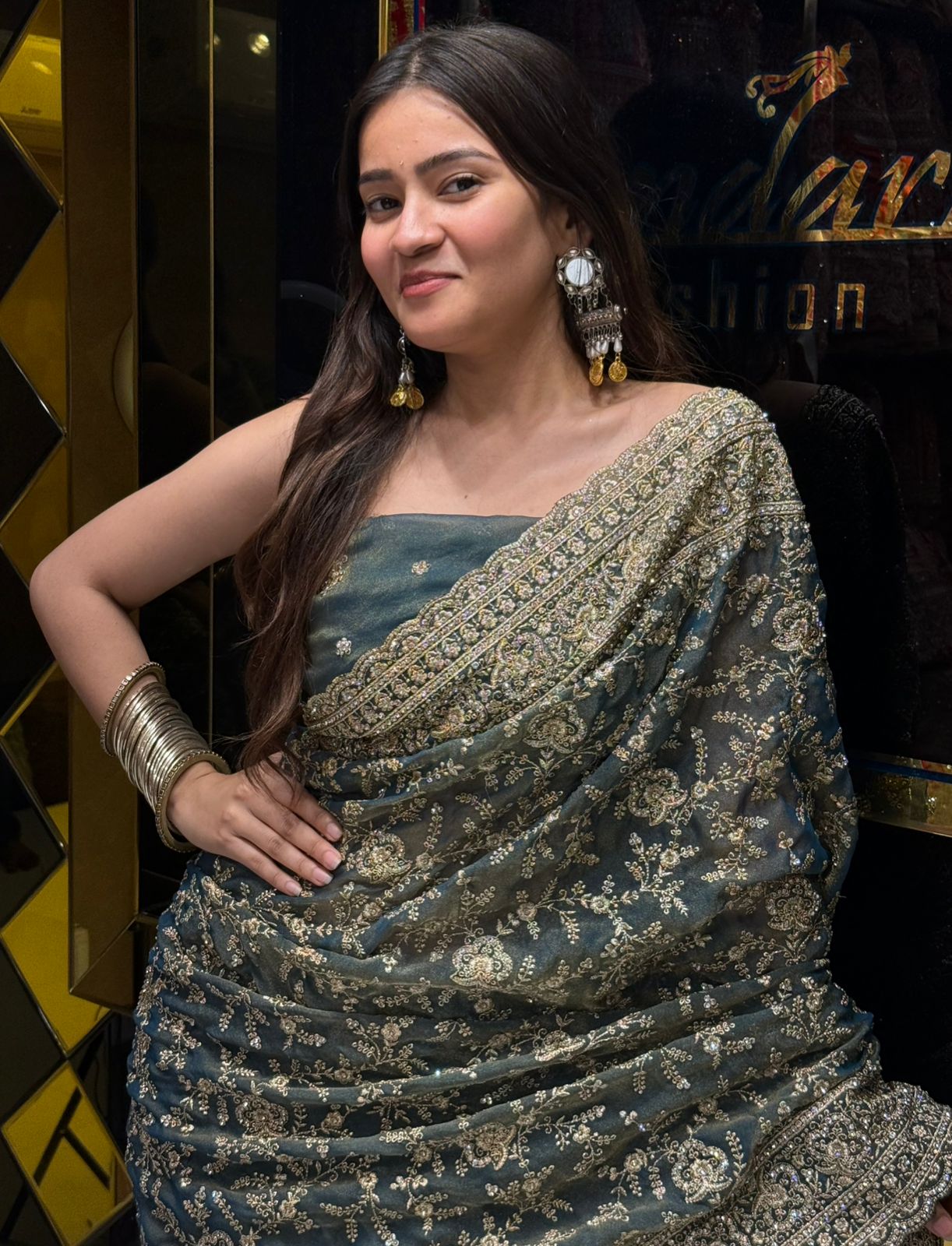 Green Swarovski Premium  Saree (202)