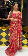 Ajrakh Gaji Silk Handwork Saree (206)