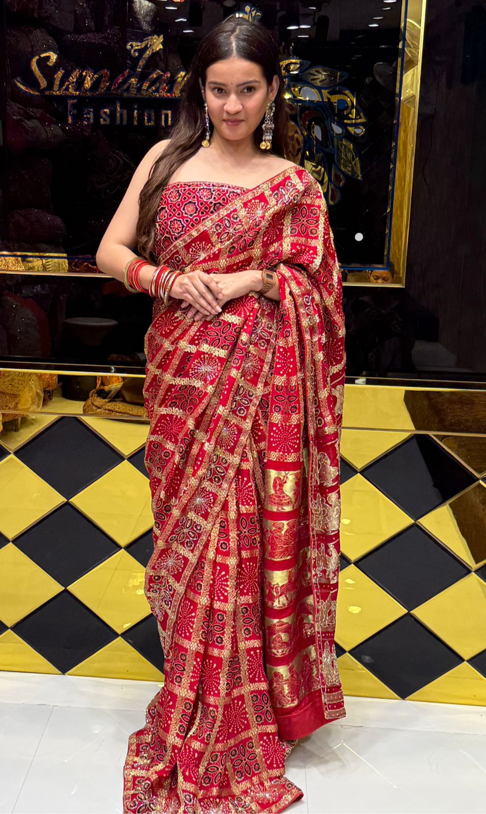 Ajrakh Gaji Silk Handwork Saree (206)