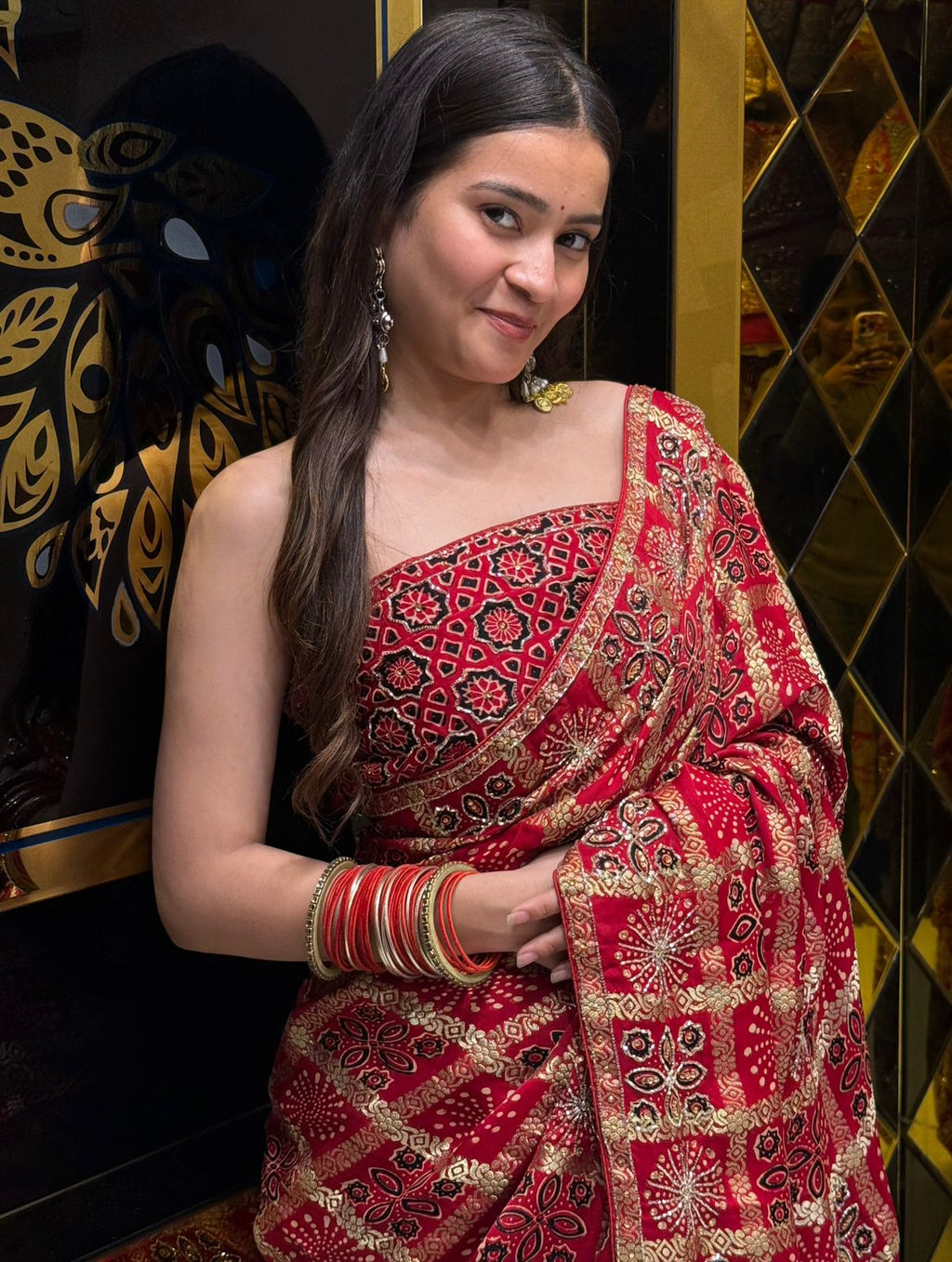 Ajrakh Gaji Silk Handwork Saree (206)