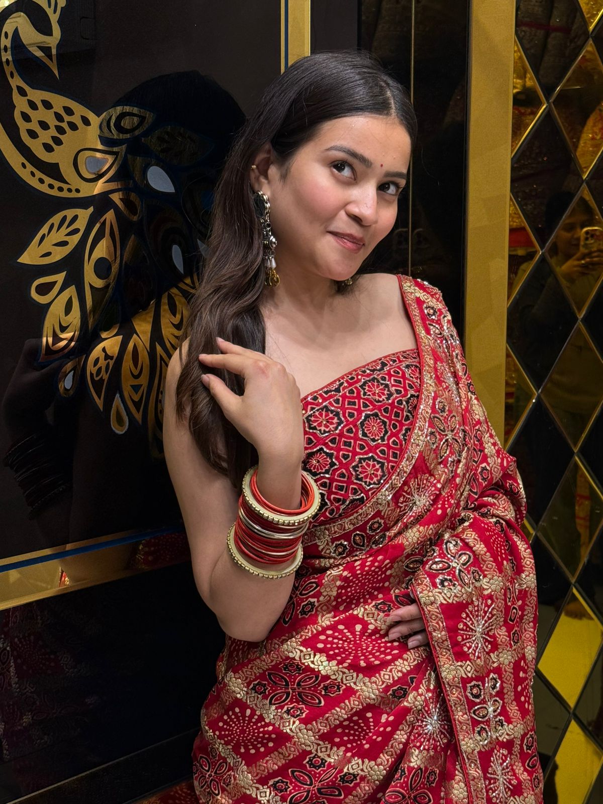 Ajrakh Gaji Silk Handwork Saree (206)