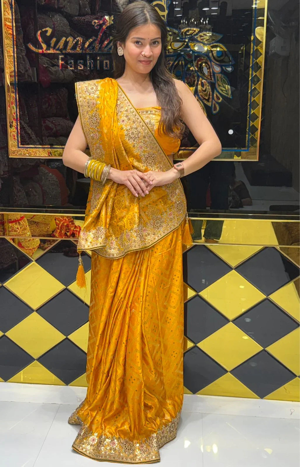 Mustard Bandhani Gaji Silk Handcrafted Saree (212)