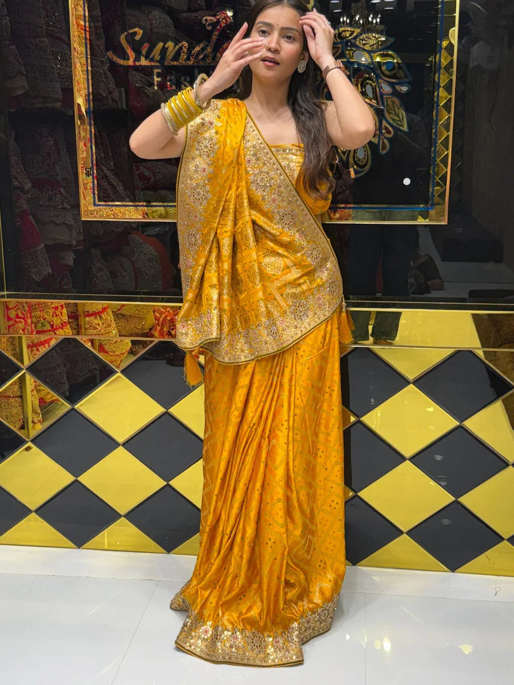 Mustard Bandhani Gaji Silk Handcrafted Saree (212)