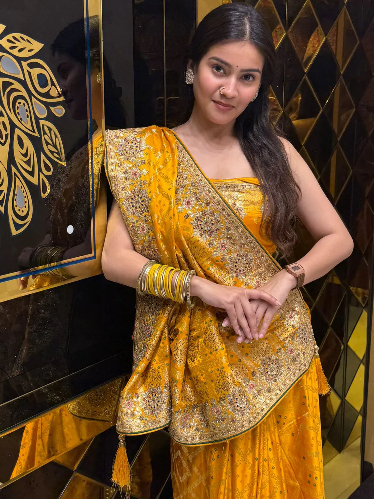 Mustard Bandhani Gaji Silk Handcrafted Saree (212)