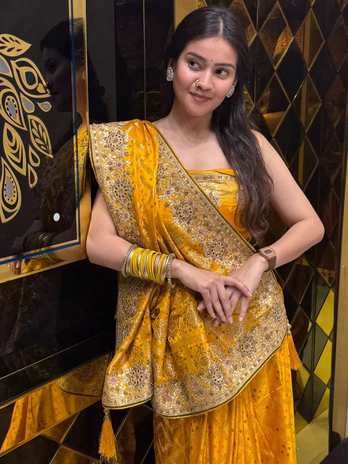 Mustard Bandhani Gaji Silk Handcrafted Saree (212)