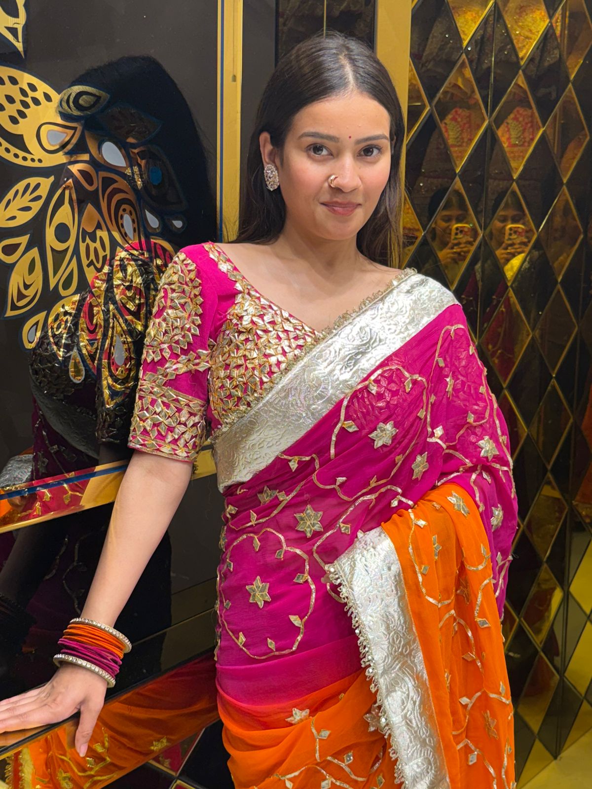 Aangi Blouse Pure Chiffon Beautiful Gotapati Handwork Saree (216)