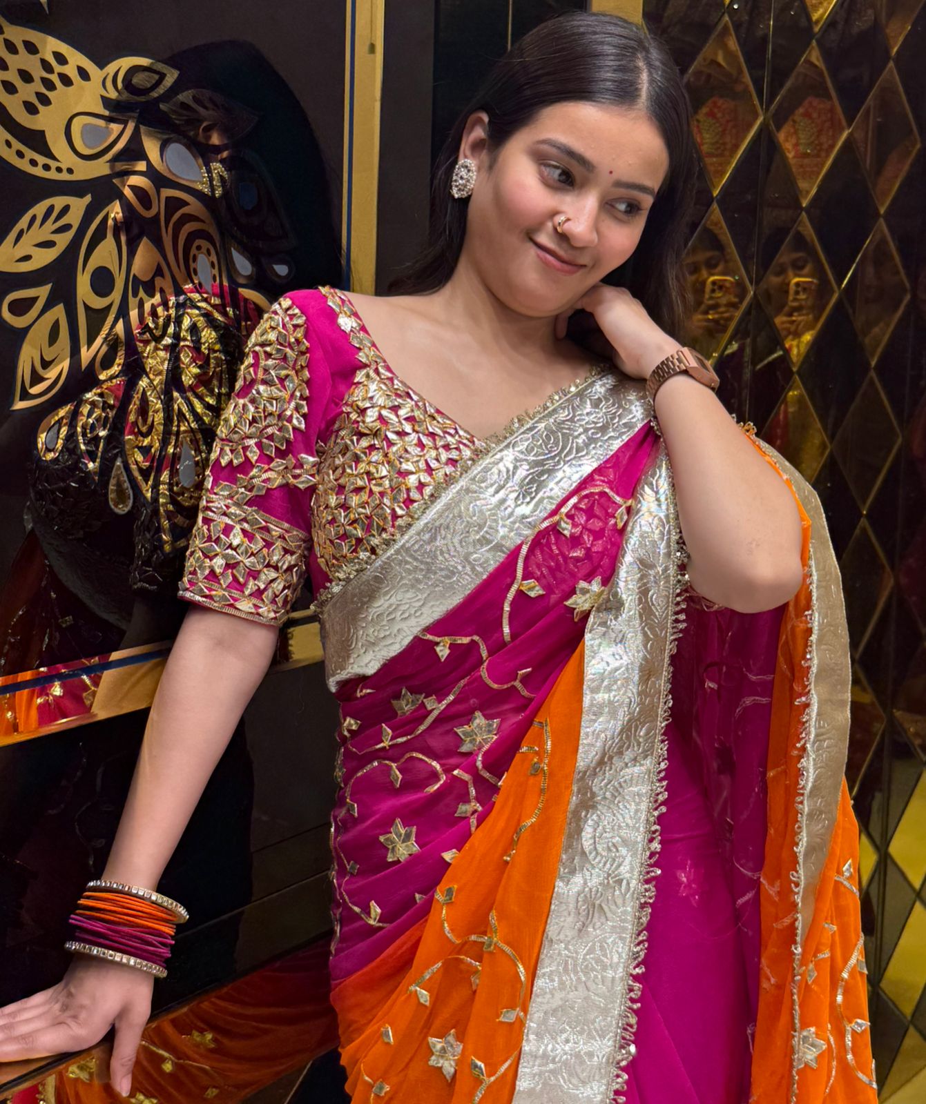 Aangi Blouse Pure Chiffon Beautiful Gotapati Handwork Saree (216)