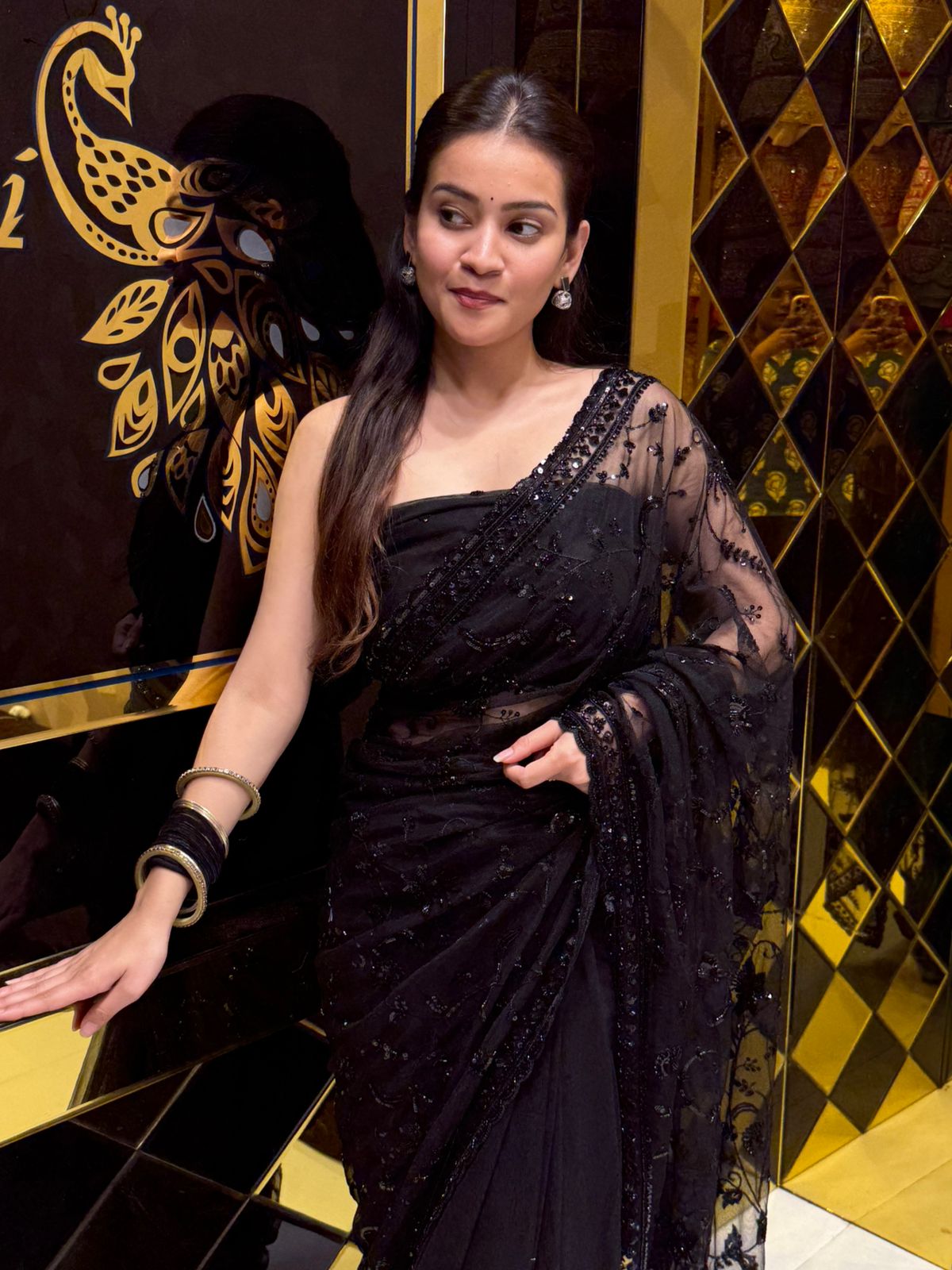 Stunning Black Korean Net Saree (204)