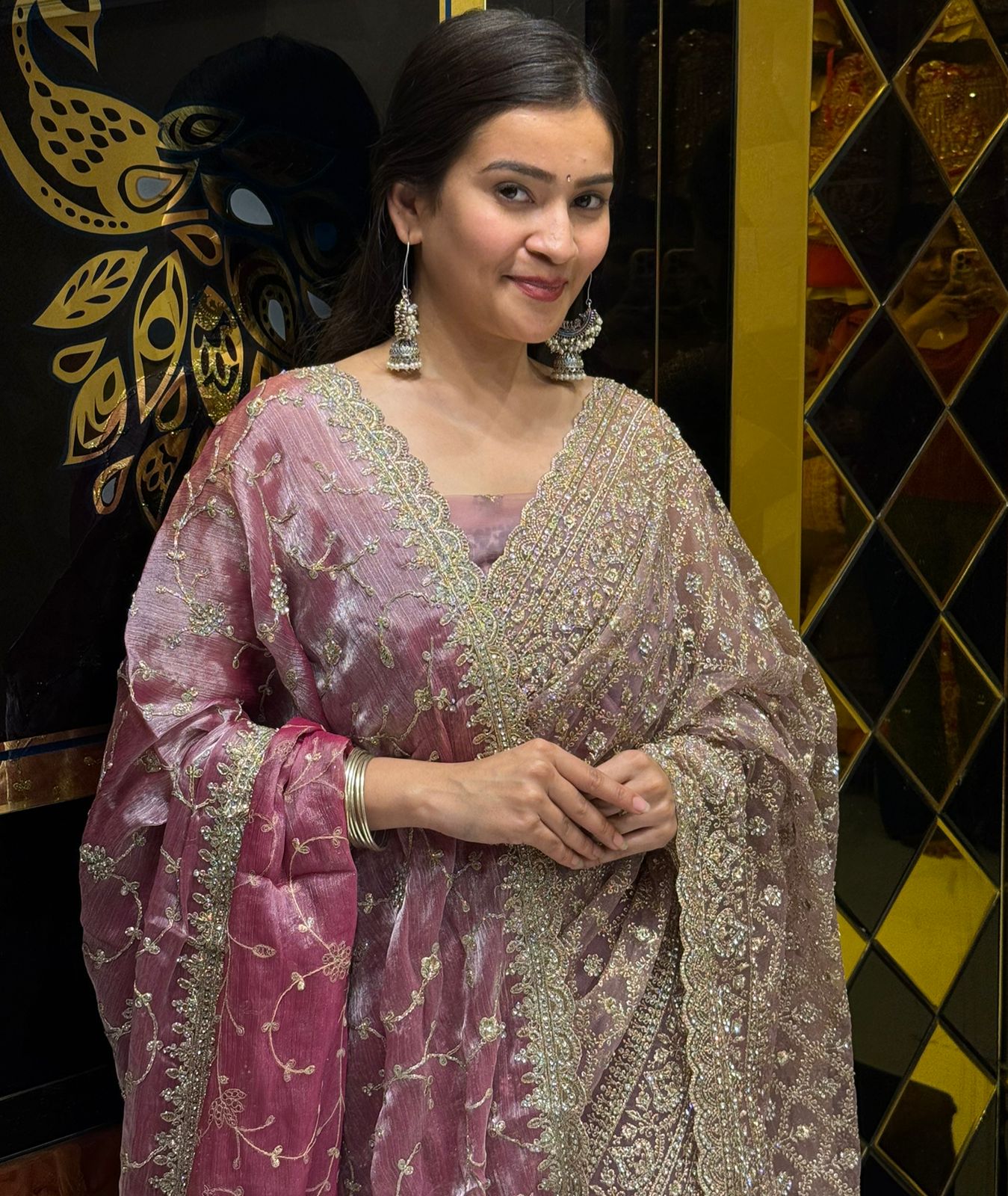 Rose Pink Premium Saree Dupatta Set (211)