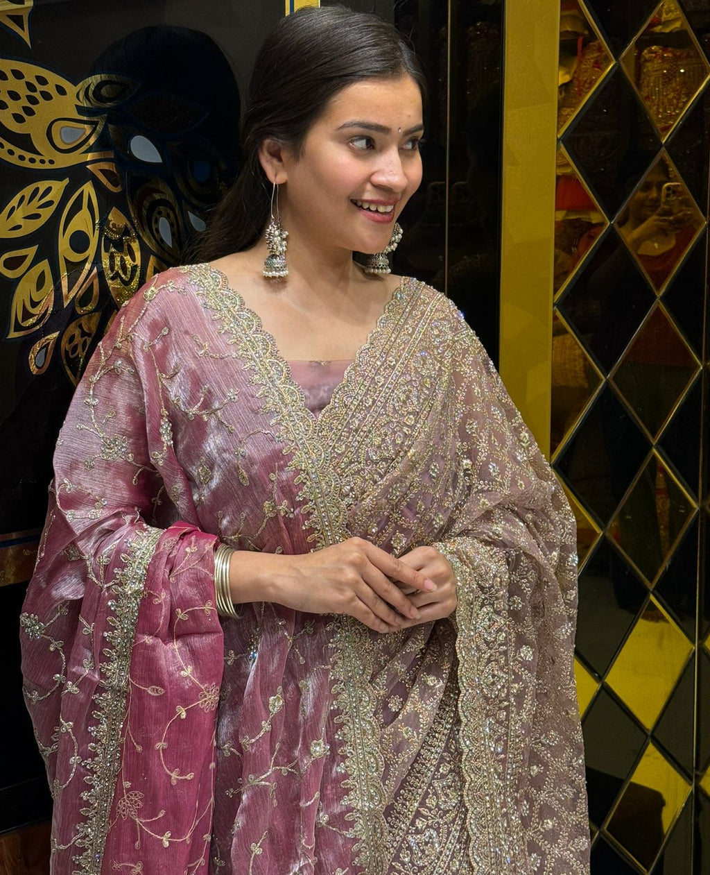 Rose Pink Premium Saree Dupatta Set (211)