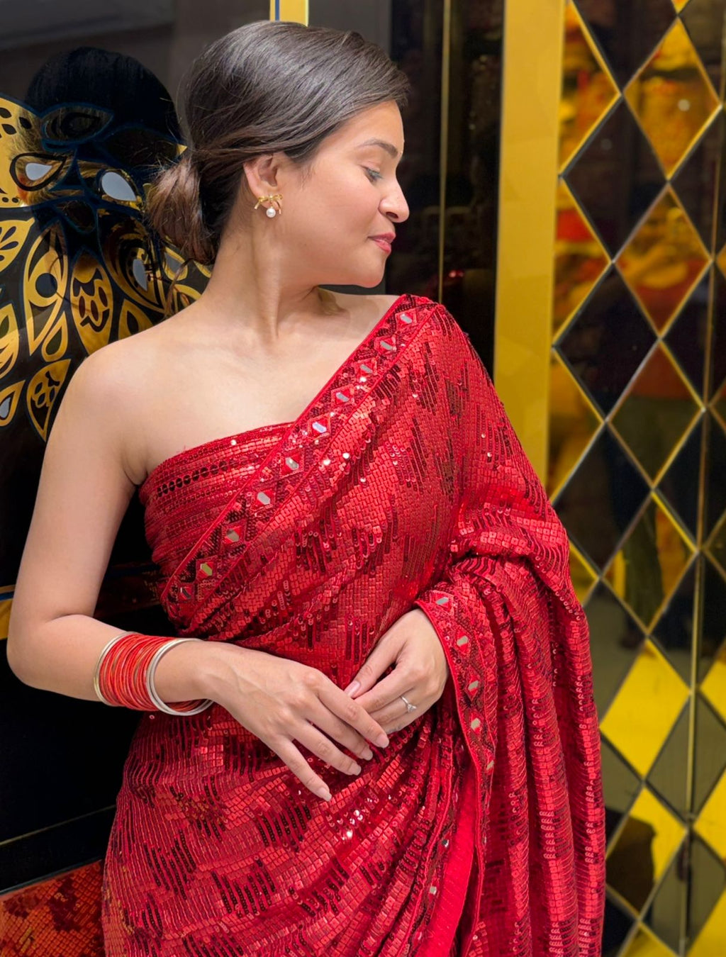 Celebrity Style Premium Sequence & Mirror Handwork Saree (210)