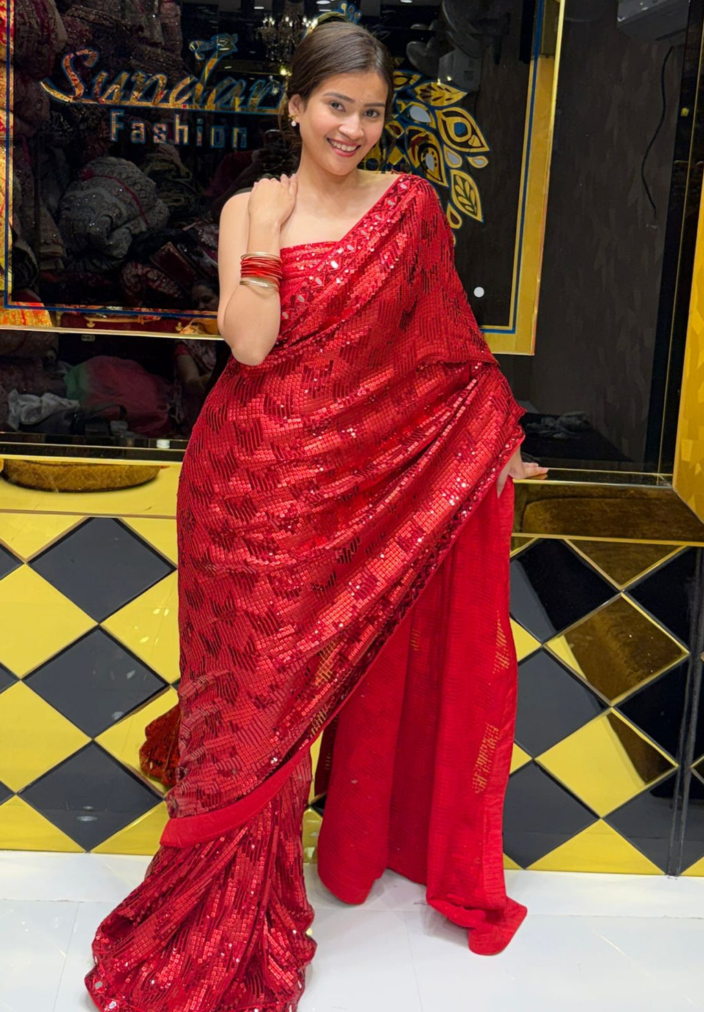 Celebrity Style Premium Sequence & Mirror Handwork Saree (210)