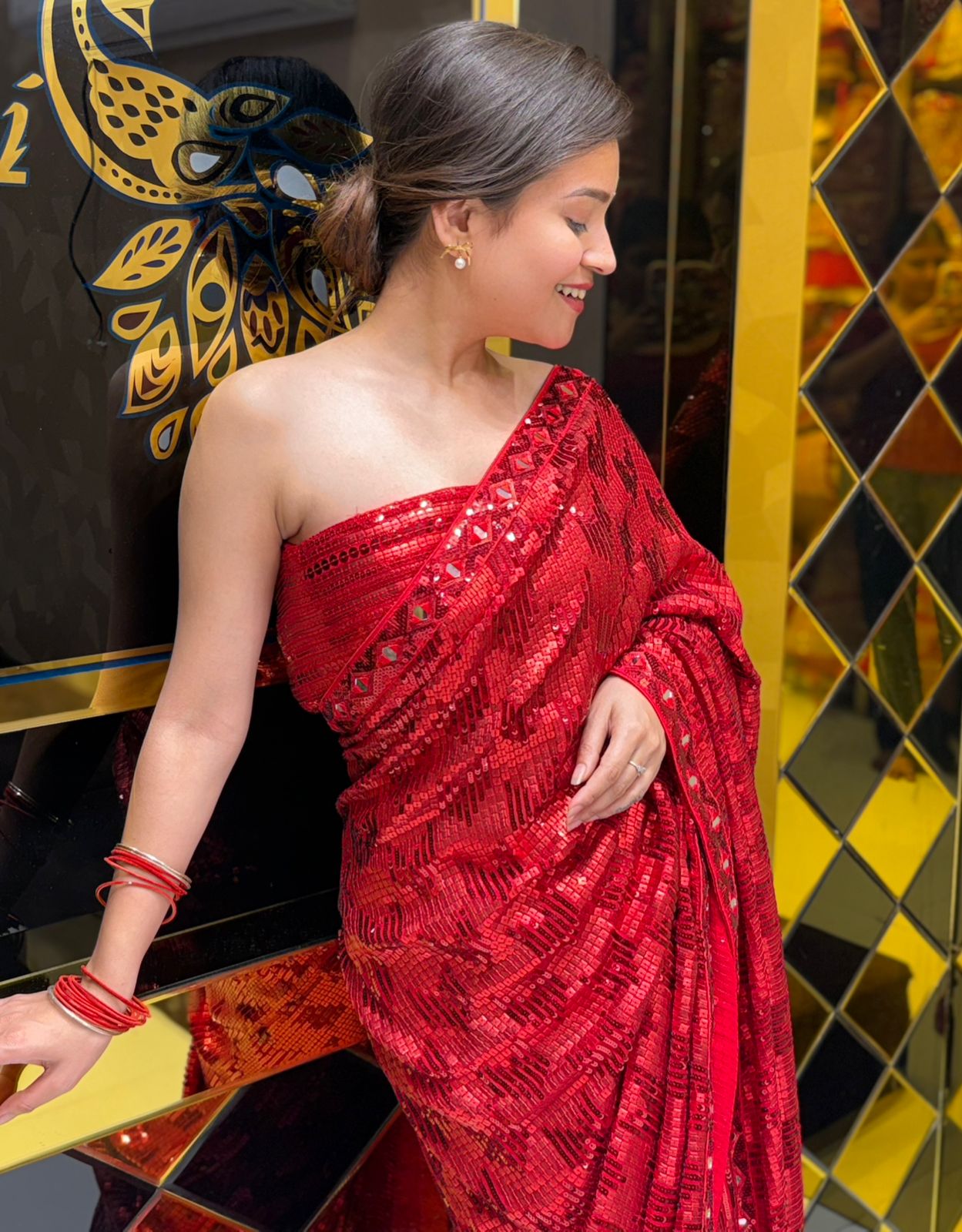 Celebrity Style Premium Sequence & Mirror Handwork Saree (210)