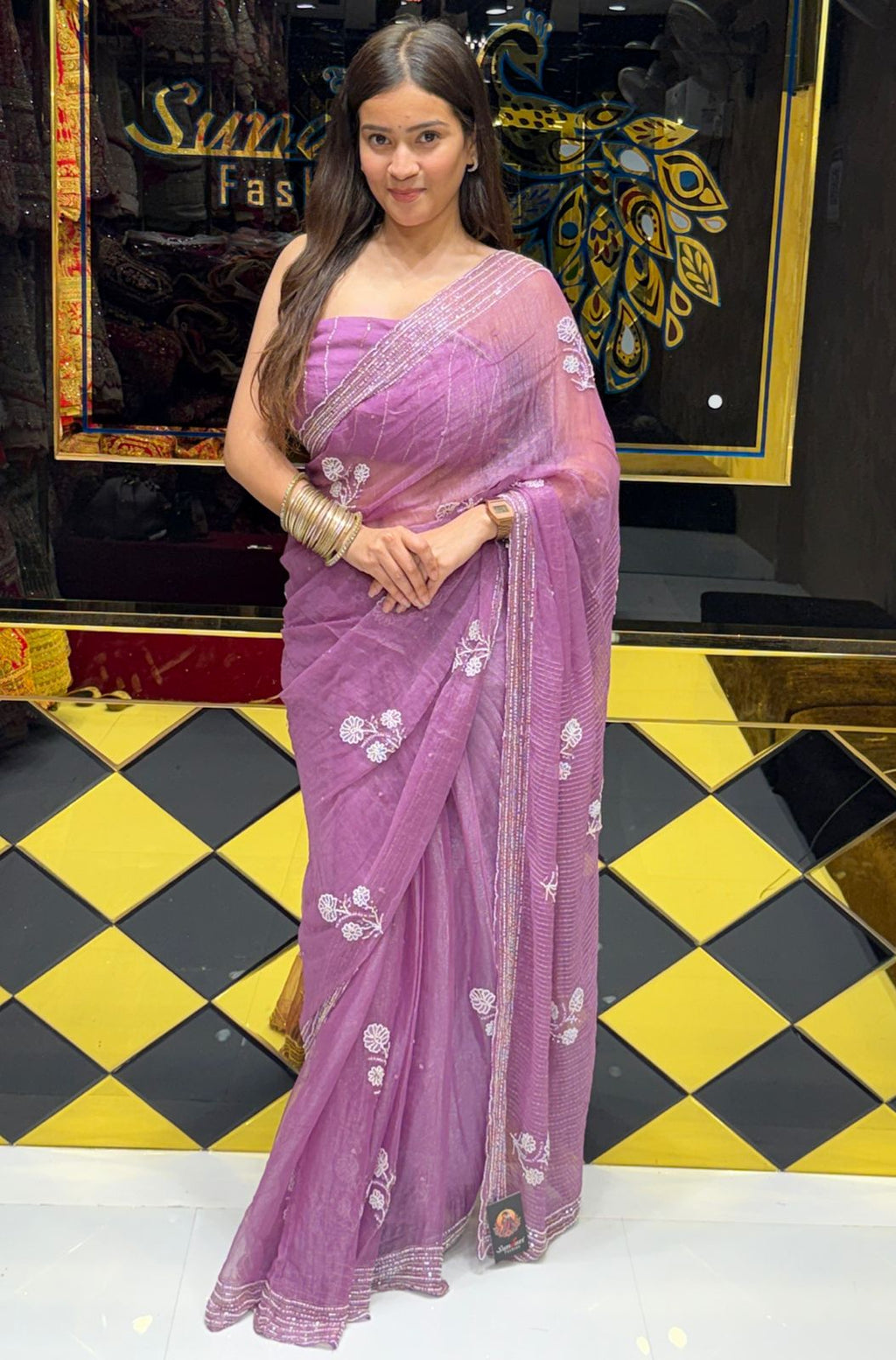 Lavender Pearl Handwork Saree (209)