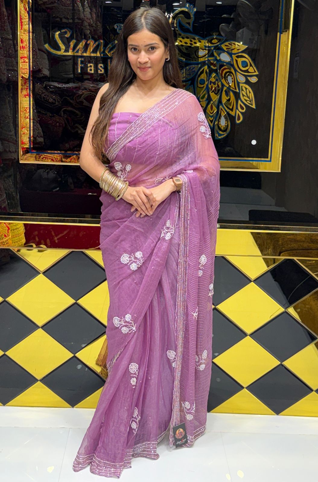 Lavender Pearl Handwork Saree (209)