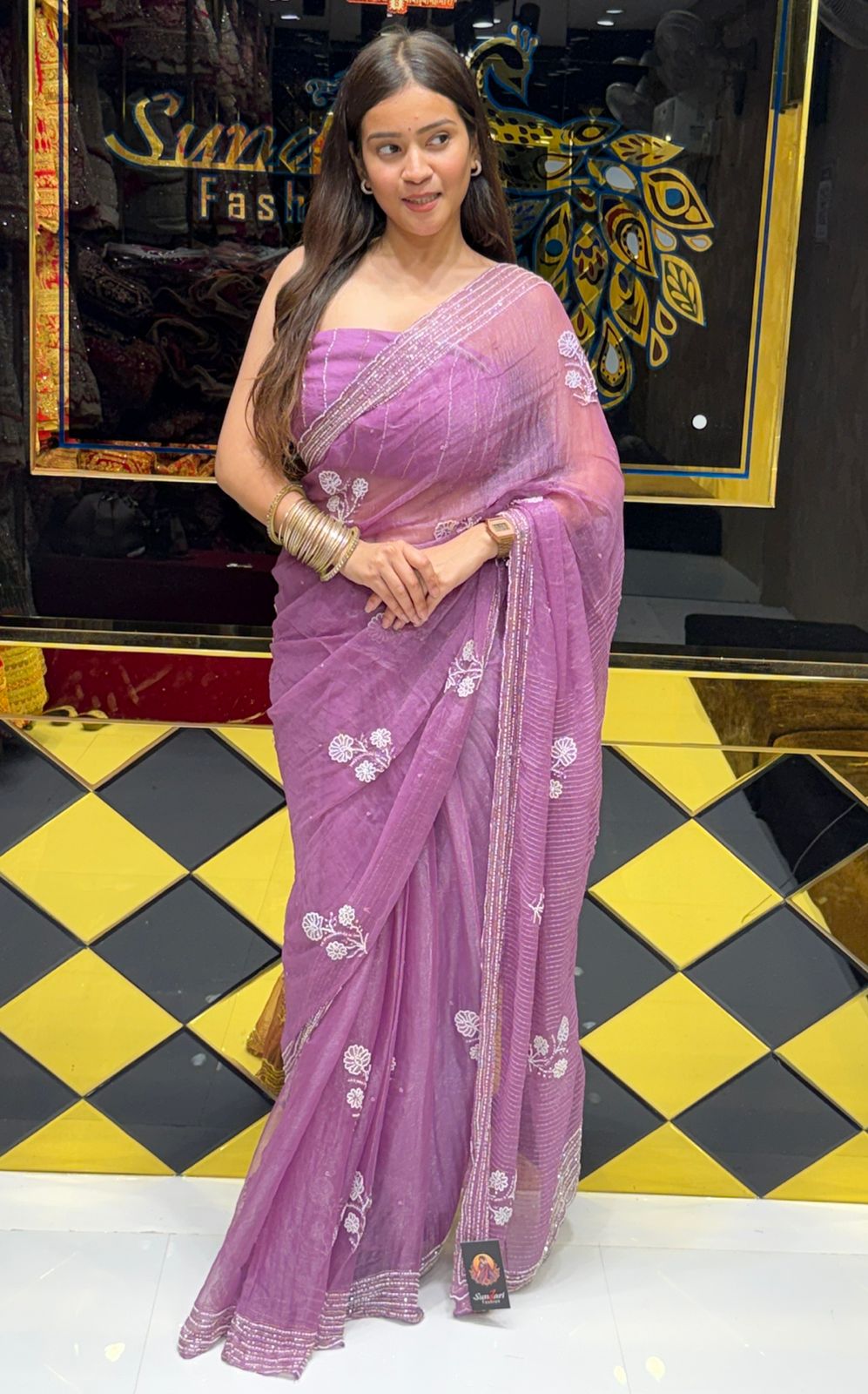 Lavender Pearl Handwork Saree (209)