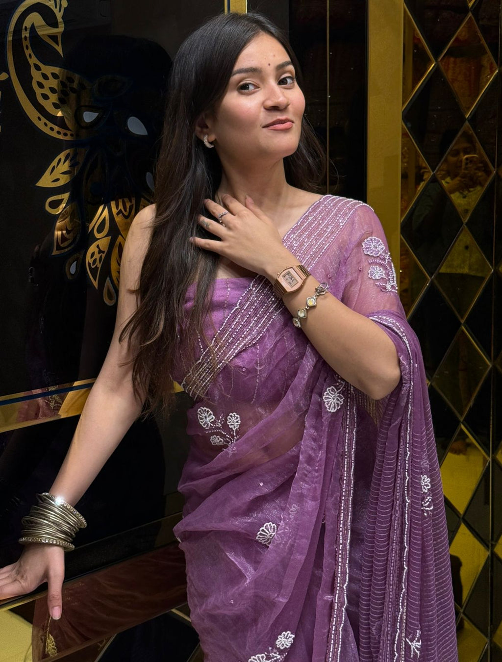 Lavender Pearl Handwork Saree (209)