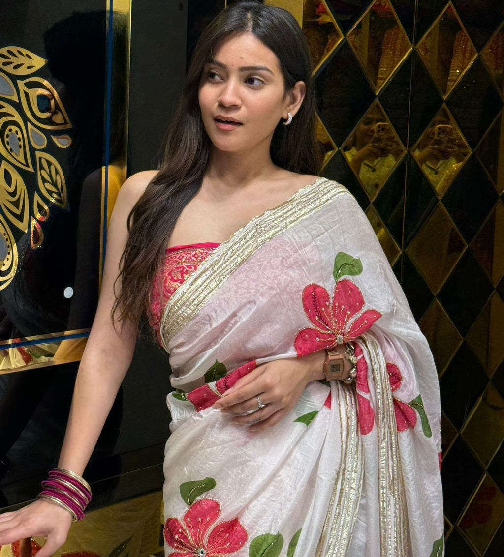 Premium Floral Handwork Designer Saree (208)