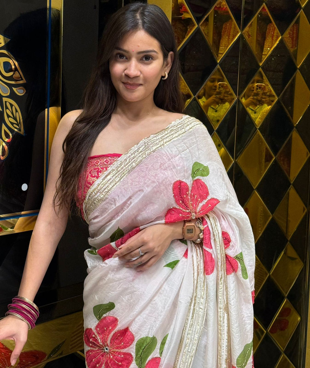 Premium Floral Handwork Designer Saree (208)