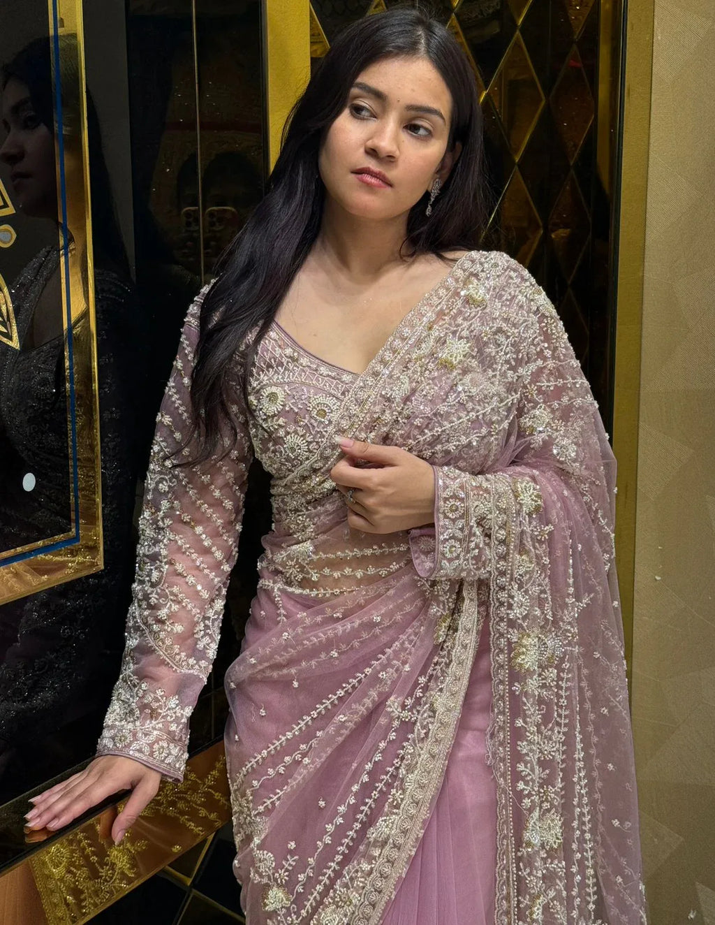 Rose Pink Intricate Handwork Designer Saree (218)