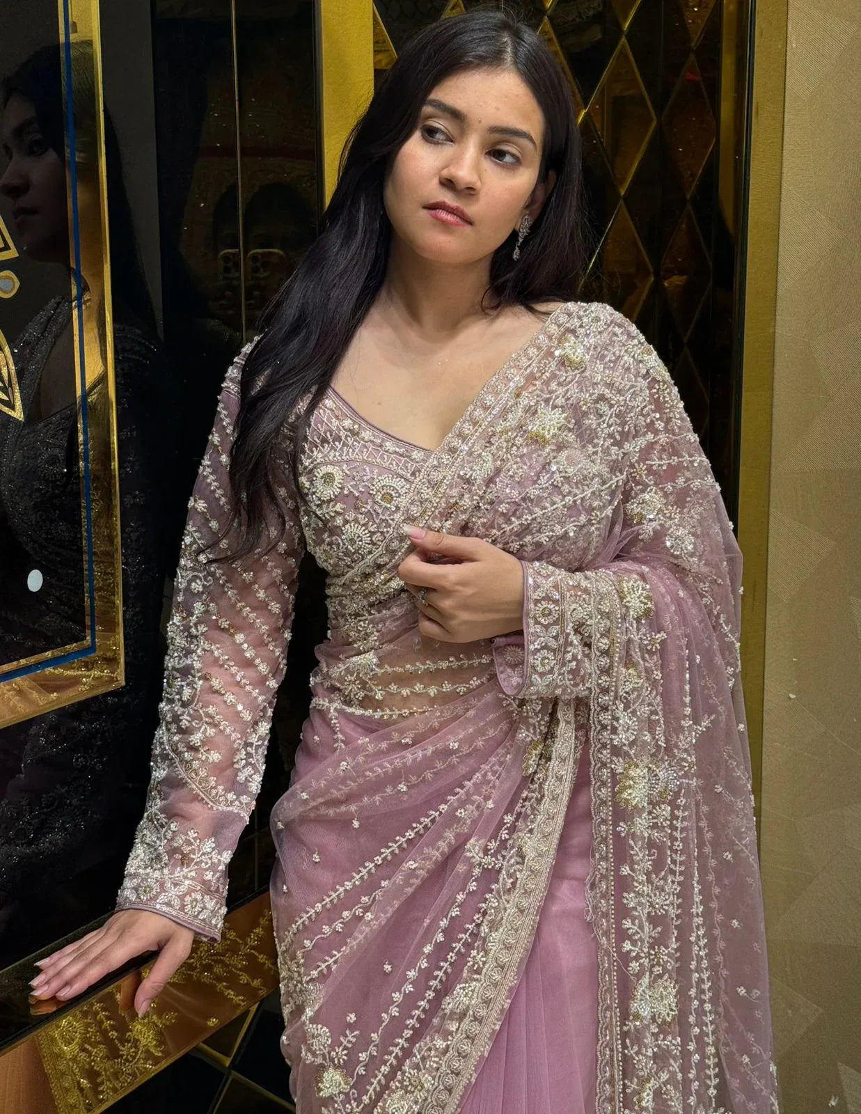 Rose Pink Intricate Handwork Designer Saree (218)
