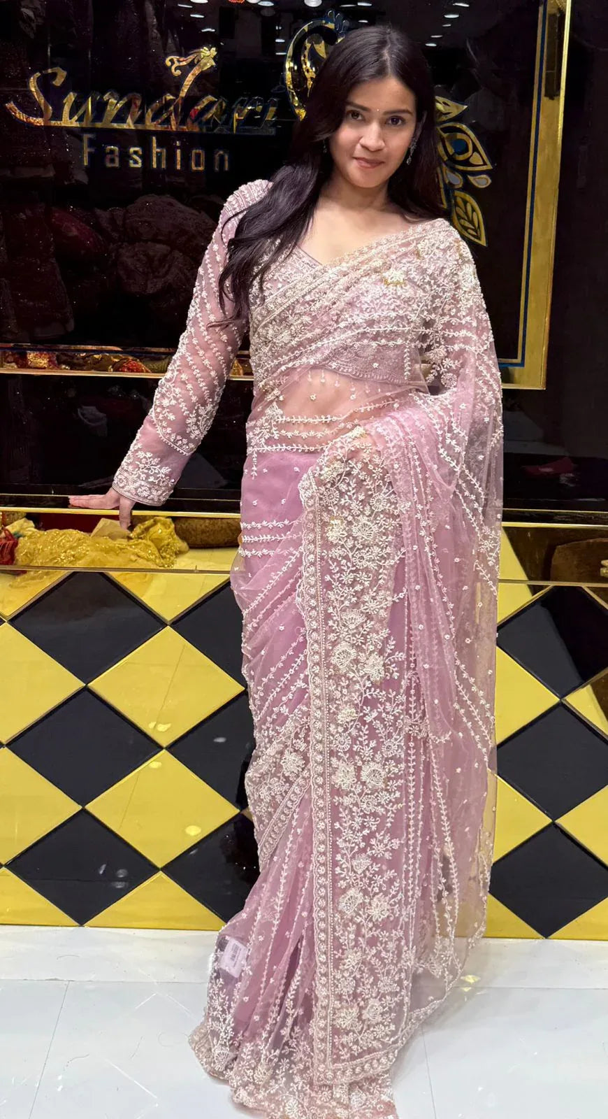 Rose Pink Intricate Handwork Designer Saree (218)
