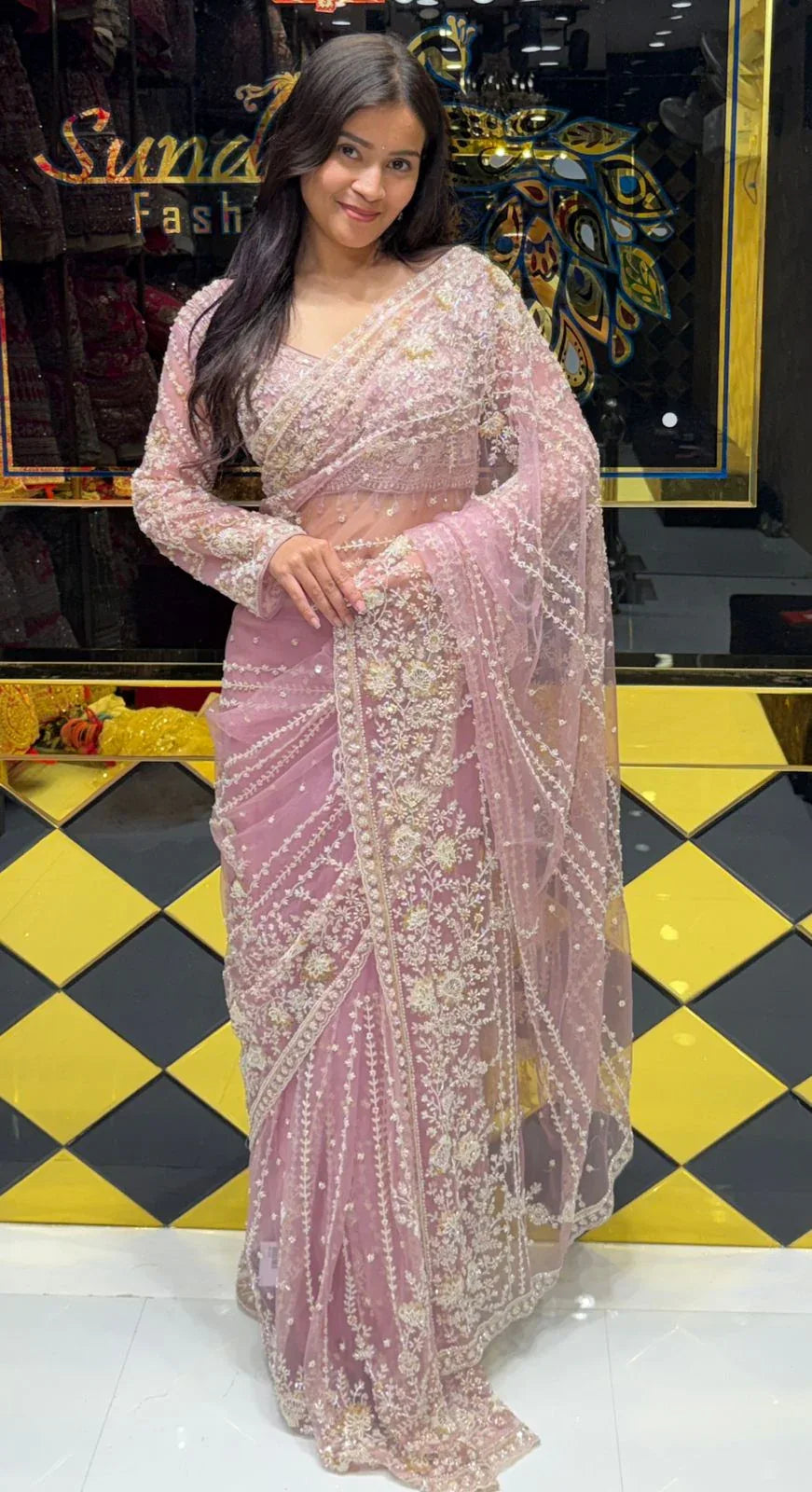 Rose Pink Intricate Handwork Designer Saree (218)