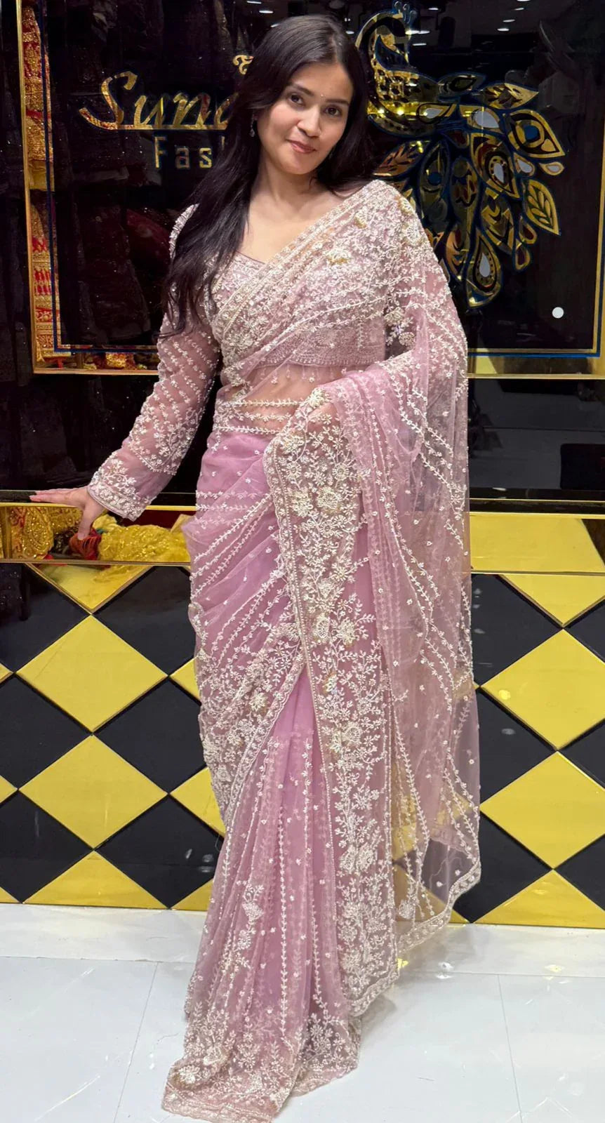 Rose Pink Intricate Handwork Designer Saree (218)