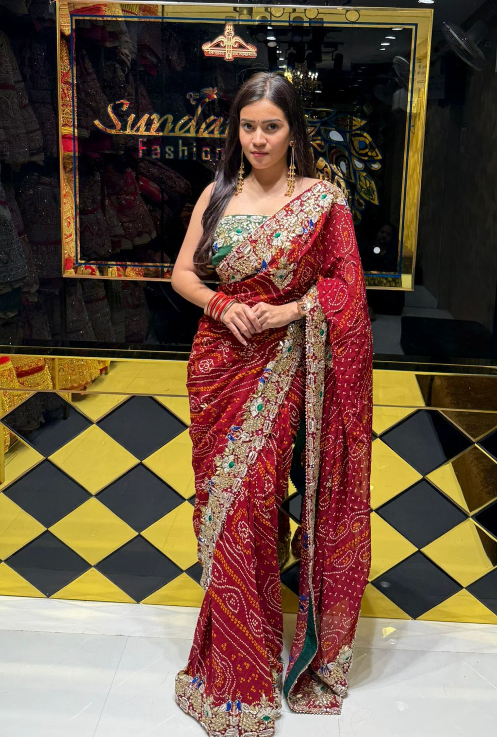Red Rajasthani Handwork Premium Chundari Saree
