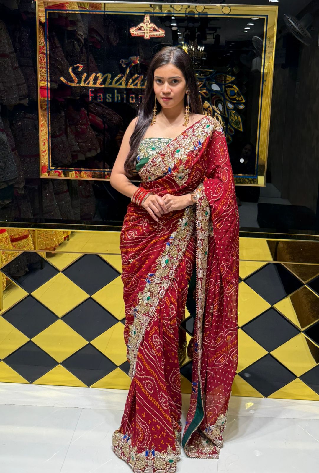 Red Rajasthani Handwork Premium Chundari Saree