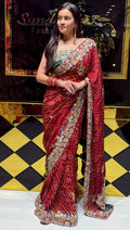Red Rajasthani Handwork Premium Chundari Saree