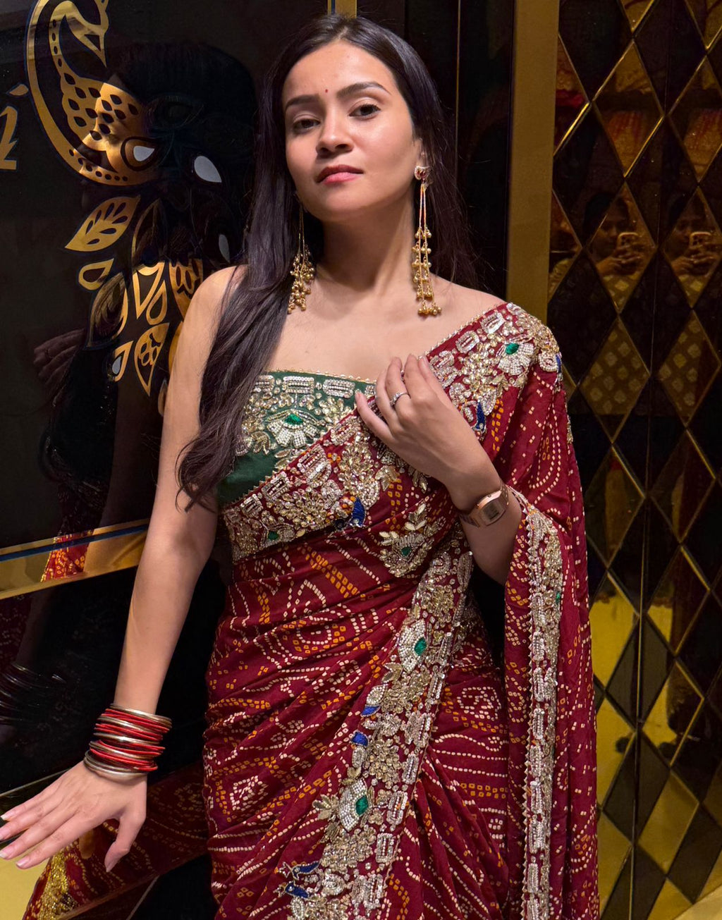 Red Rajasthani Handwork Premium Chundari Saree