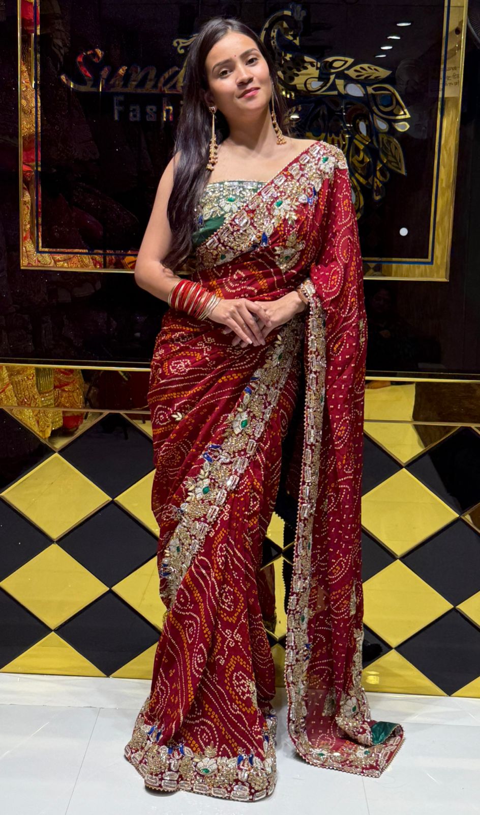 Red Rajasthani Handwork Premium Chundari Saree