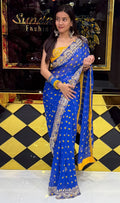 Pure Chiffon Bandhani Mirror Handwork Saree With Contrast Blouse (217)