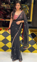 Black Pure Chiffon Mirrorwork with Heavy Blouse Saree (220)