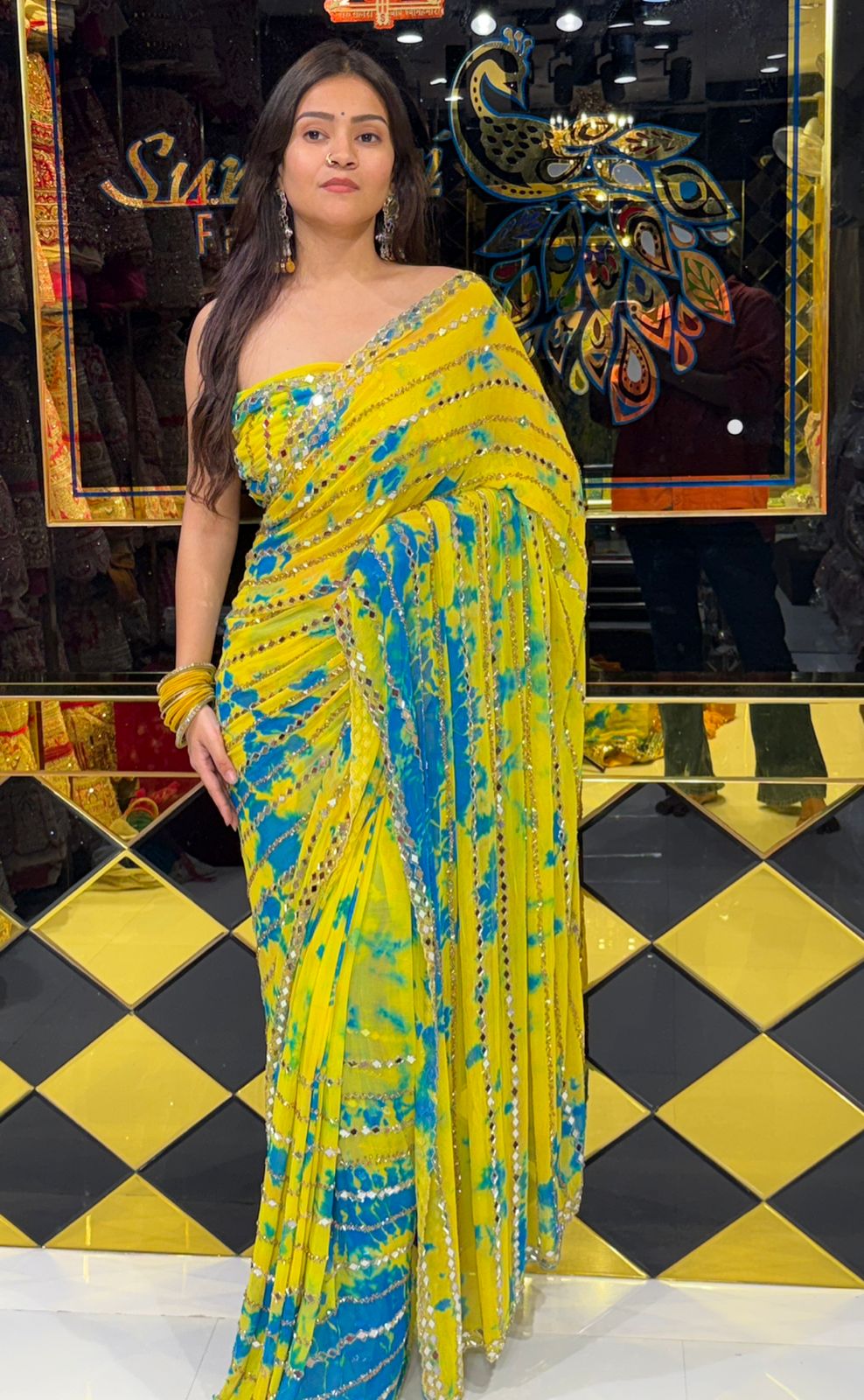 Yellow Katdana Premium Handwork Pure Chiffon Saree (222)