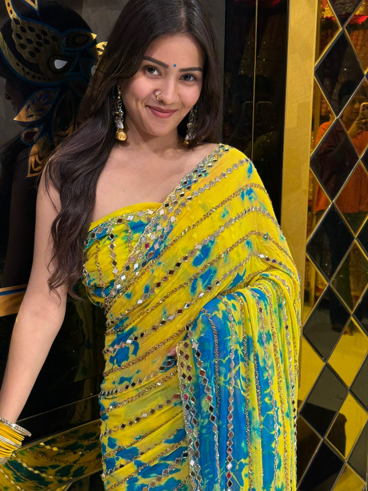 Yellow Katdana Premium Handwork Pure Chiffon Saree (222)