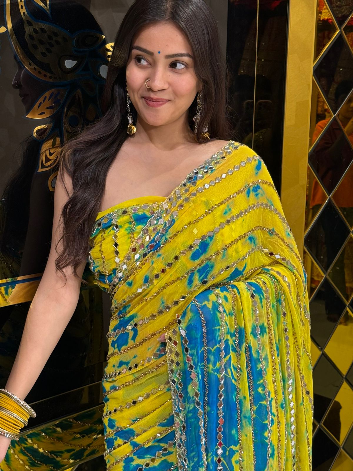 Yellow Katdana Premium Handwork Pure Chiffon Saree (222)