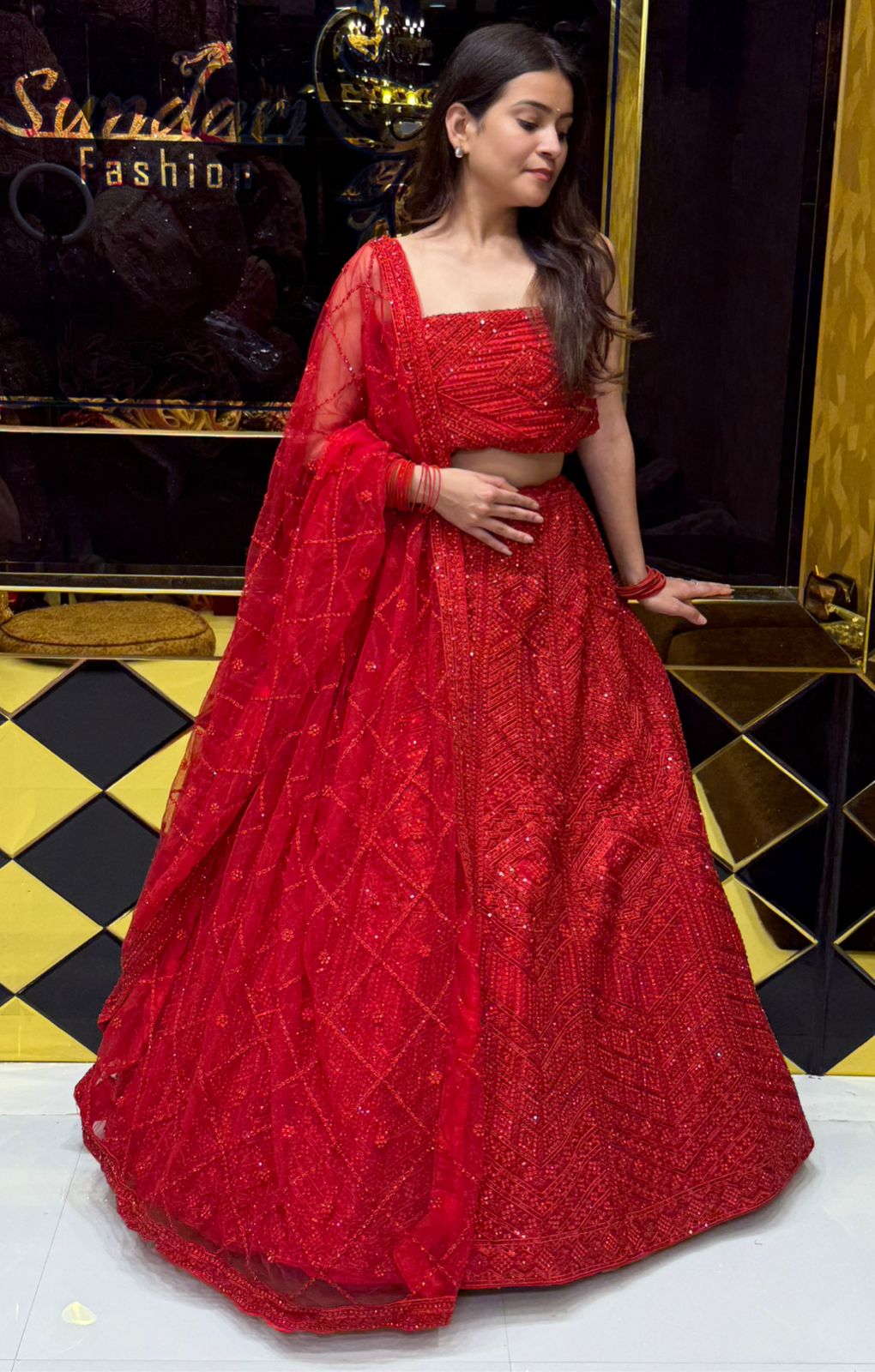Red Royal Silk Heavy Handwork Lehenga (240)