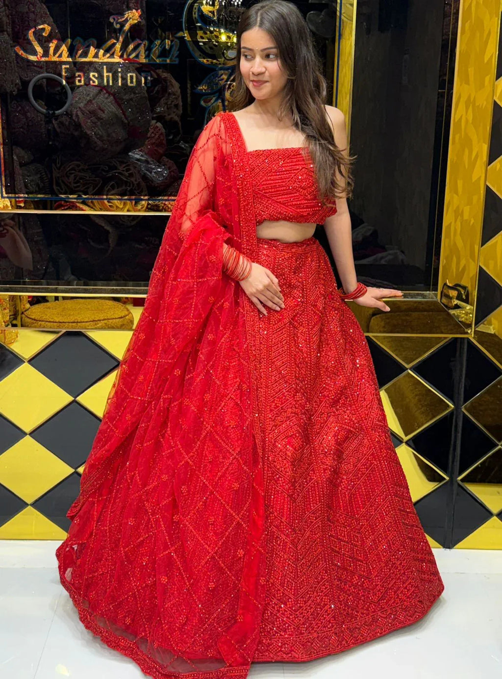 Red Royal Silk Heavy Handwork Lehenga (240)