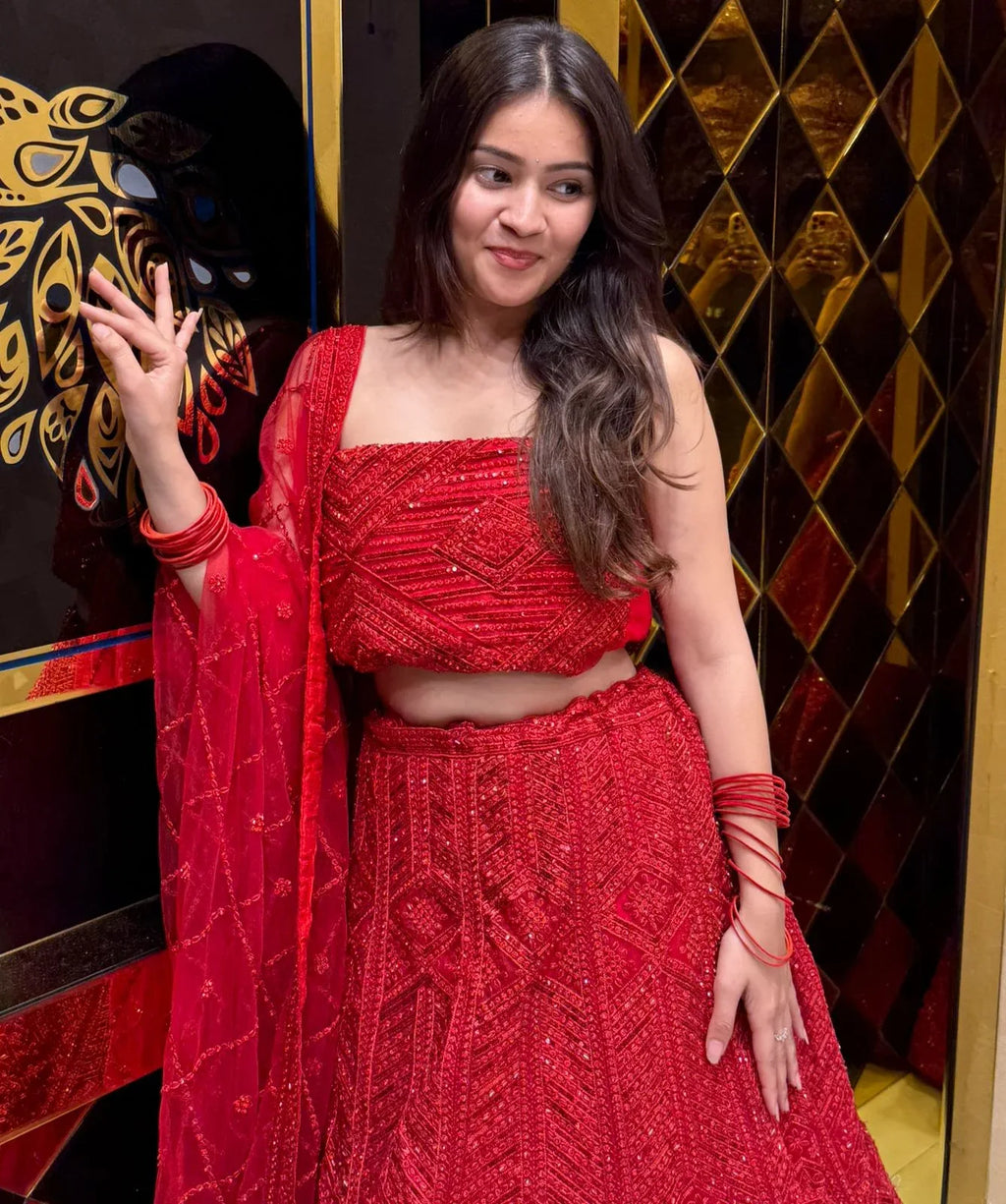 Red Royal Silk Heavy Handwork Lehenga (240)