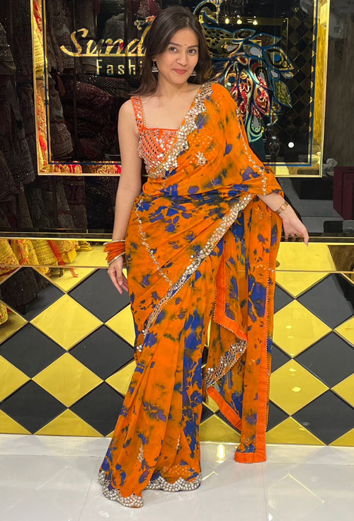 Orange Shibori Mirrorwork Celebrity Style Saree (245)