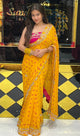 Mustard Colour Pure Chiffon Bandhani Mirror Work Saree (249)