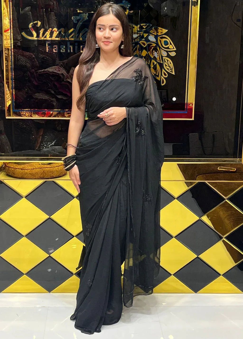 Black Bird Design  Handcrafted Saree (254)