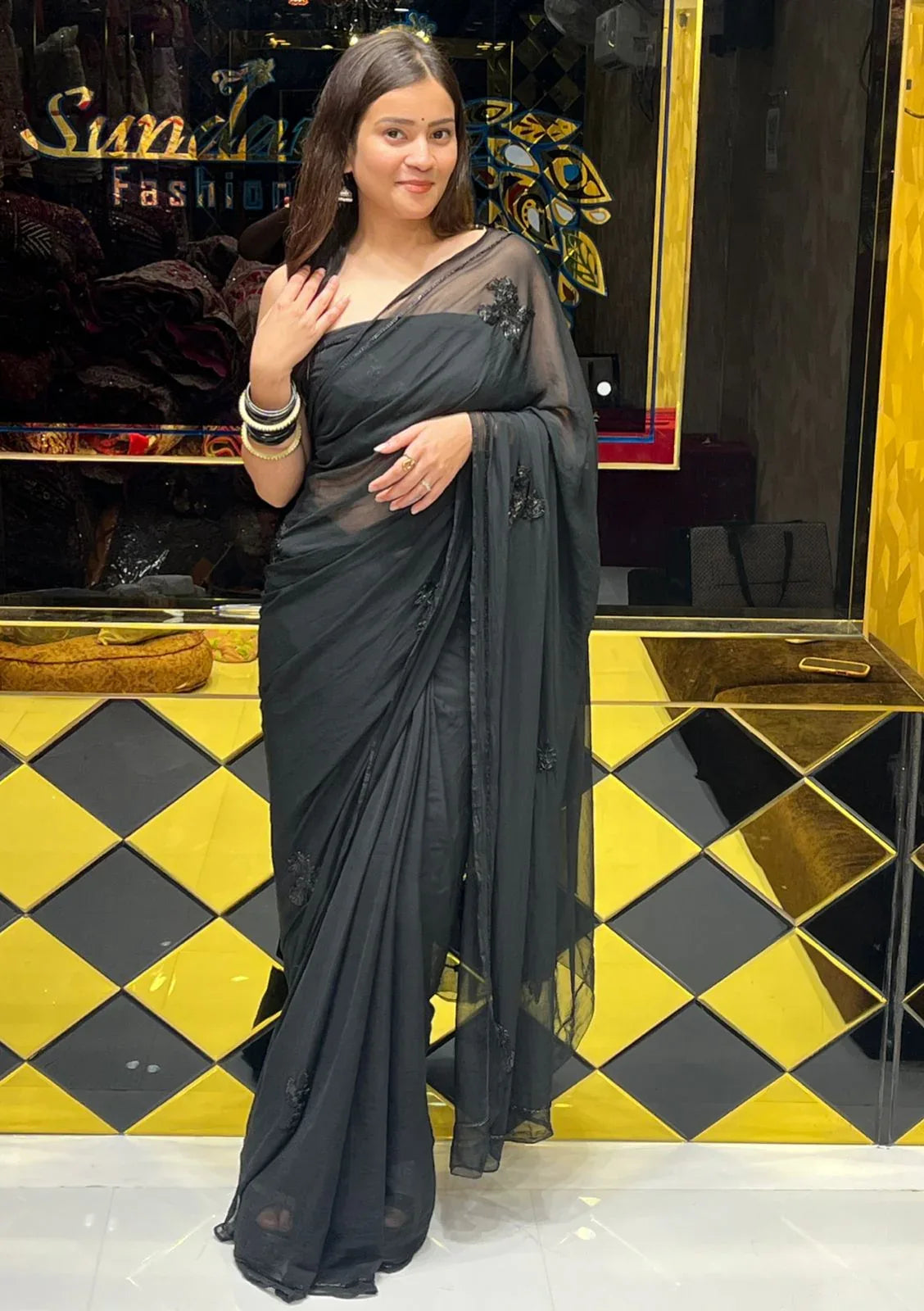 Black Bird Design  Handcrafted Saree (254)
