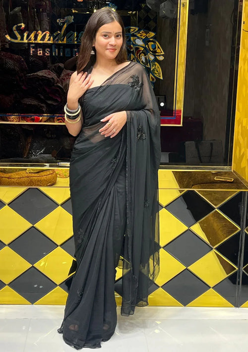 Black Bird Design  Handcrafted Saree (254)