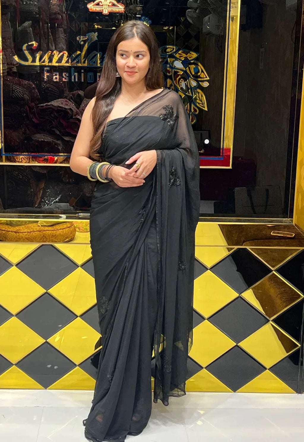 Black Bird Design  Handcrafted Saree (254)