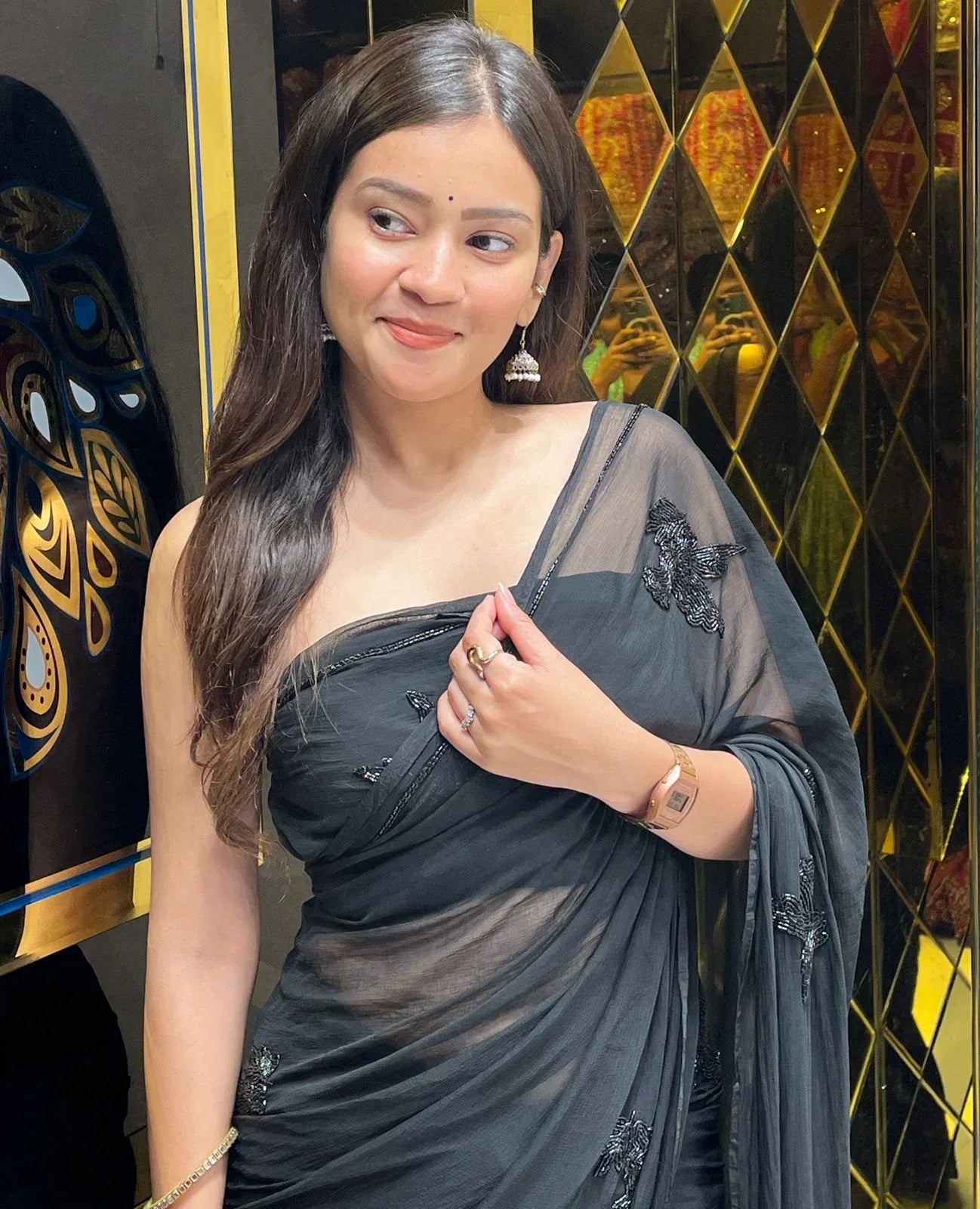 Black Bird Design  Handcrafted Saree (254)