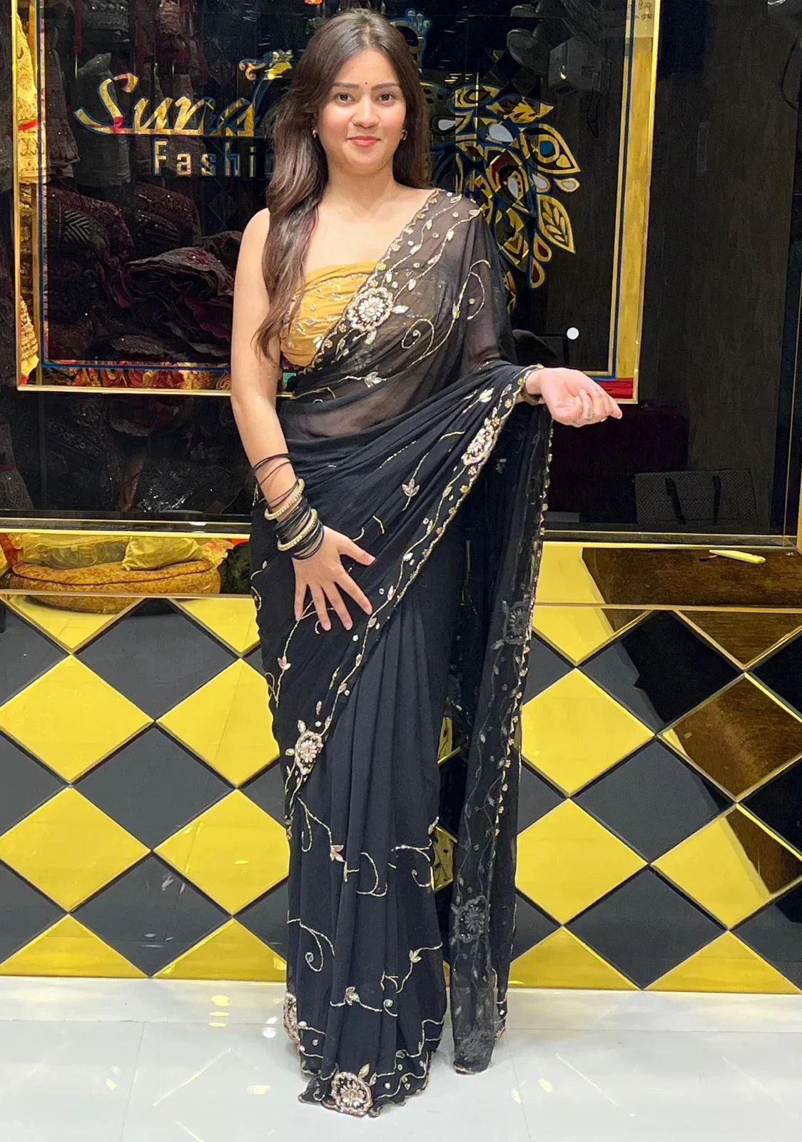 Designer Black & Bronze Handcrafted Saree (252)