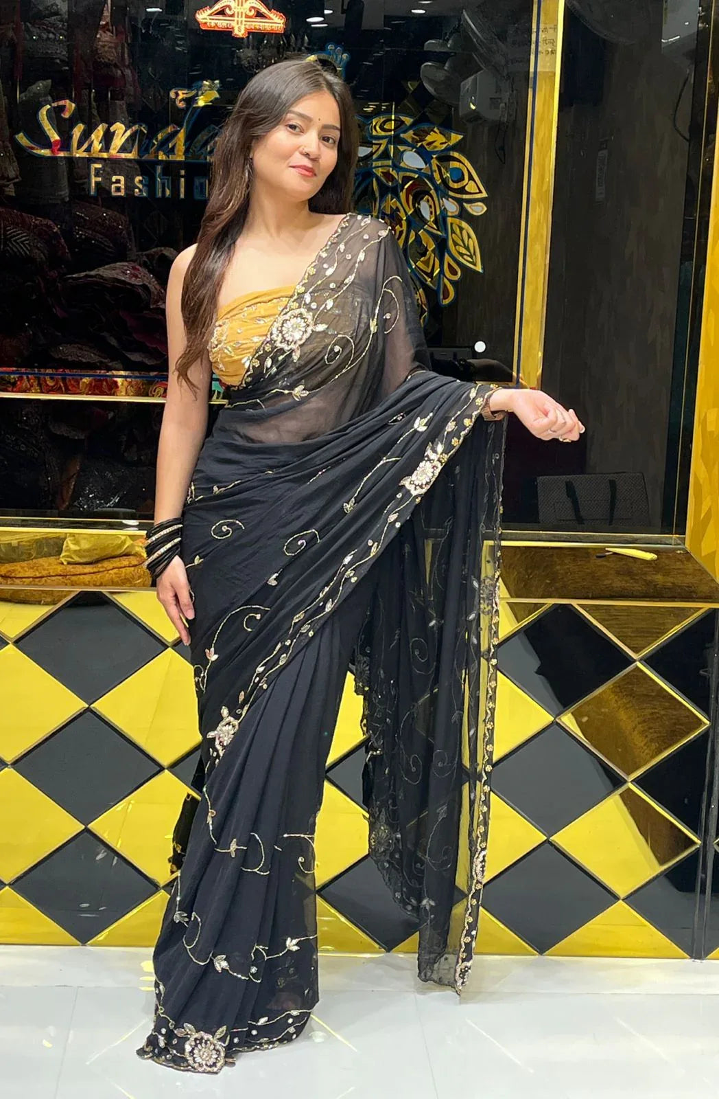 Designer Black & Bronze Handcrafted Saree (252)